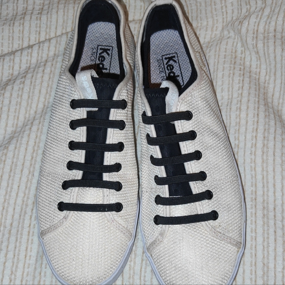 Keds Women’s Knit Sneakers in Off-White with Black Trim